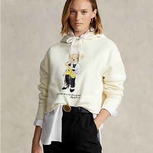 Polo Ralph Lauren Jazz Polo Bear Cropped Fleece Hoodie Cream XS Womens NWT NIB